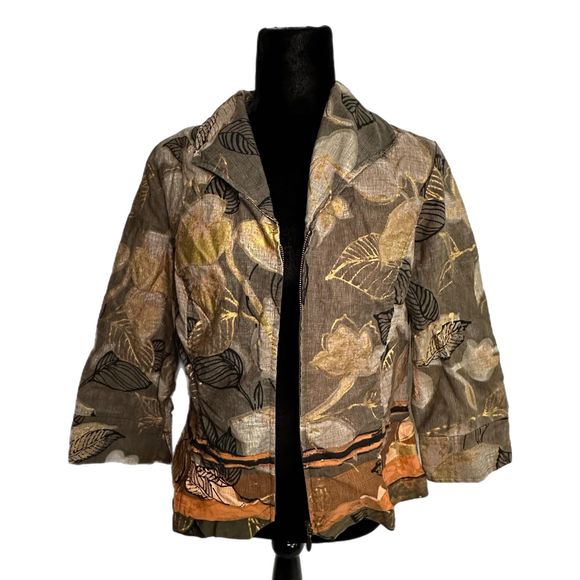 Coldwater Creek Green & Orange Zip Up Jacket, Size 14, Pre-Owned - Picture 3 of 7